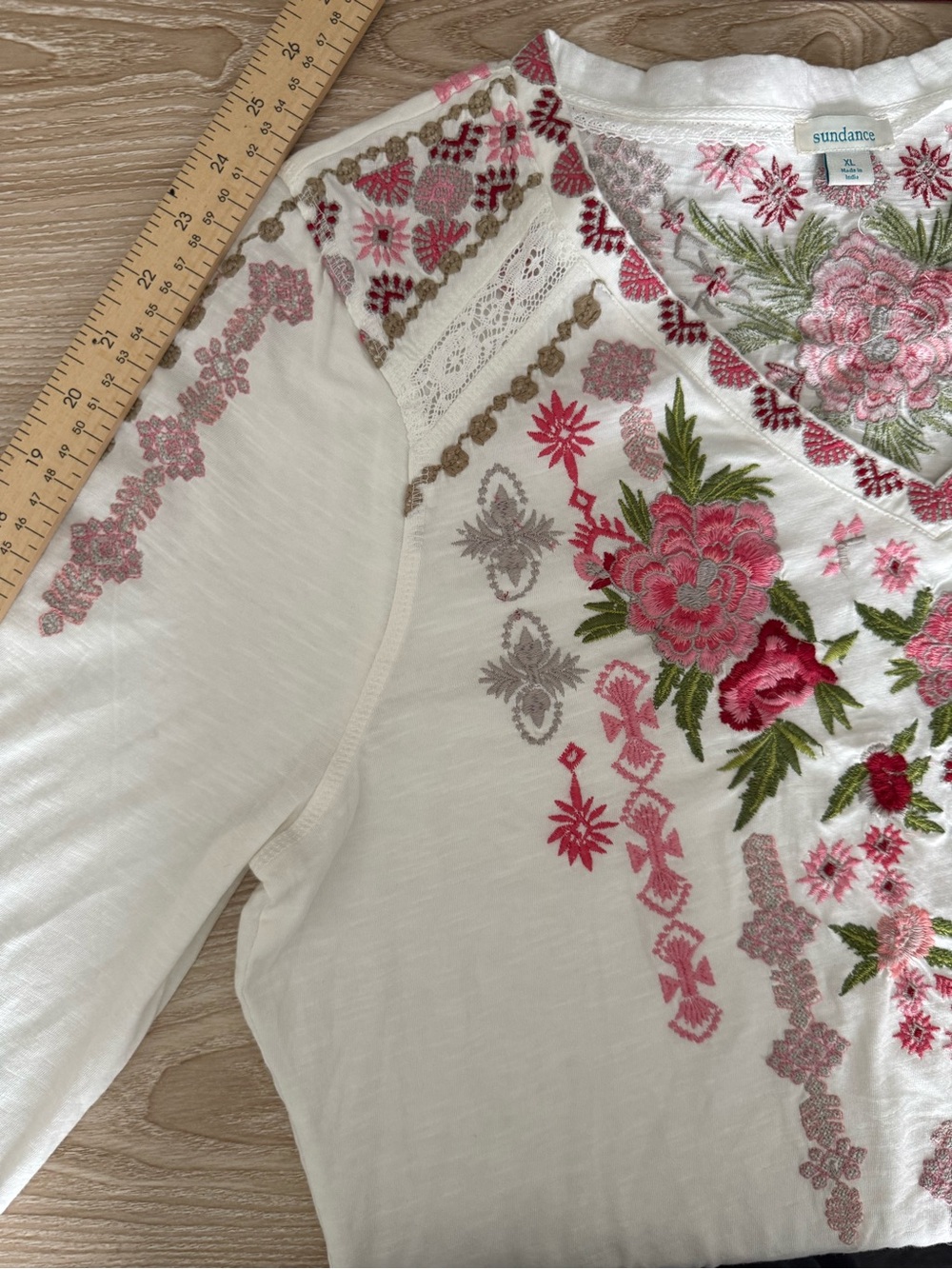 Sundance XL Glacier Garden Embroidered Long Sleeve Top White - Picture 6 of 6